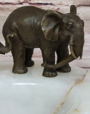 Bronze Metal Elephant Mother & Calf on Marble Soap Dish Ashtray