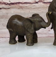 Bronze Metal Elephant Mother & Calf on Marble Soap Dish Ashtray