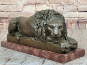 Guardian Lion Bronze Statue Sculpture Figure on Red Marble Base 7