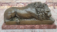 Load image into Gallery viewer, Guardian Lion Bronze Statue Sculpture Figure on Red Marble Base 7" x 12.5"
