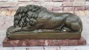 Guardian Lion Bronze Statue Sculpture Figure on Red Marble Base 7