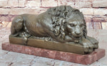 Guardian Lion Bronze Statue Sculpture Figure on Red Marble Base 7