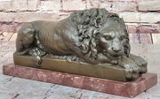 Guardian Lion Bronze Statue Sculpture Figure on Red Marble Base 7