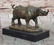Bronze Rhino Rhinoceros Sculpture on Marble Base – Vintage Wildlife Figurine