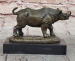 Bronze Rhino Rhinoceros Sculpture on Marble Base – Vintage Wildlife Figurine