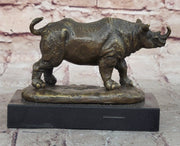 Bronze Rhino Rhinoceros Sculpture on Marble Base – Vintage Wildlife Figurine