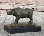 Bronze Rhino Rhinoceros Sculpture on Marble Base – Vintage Wildlife Figurine