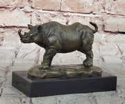Bronze Rhino Rhinoceros Sculpture on Marble Base – Vintage Wildlife Figurine
