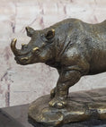Load image into Gallery viewer, Bronze Rhino Rhinoceros Sculpture on Marble Base – Vintage Wildlife Figurine
