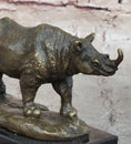 Load image into Gallery viewer, Bronze Rhino Rhinoceros Sculpture on Marble Base – Vintage Wildlife Figurine
