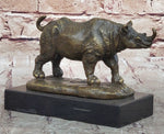 Bronze Rhino Rhinoceros Sculpture on Marble Base – Vintage Wildlife Figurine