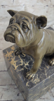 15 LBS English Bulldog Dog Animal Bronze Sculpture Marble Base Statue Figurine