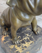 15 LBS English Bulldog Dog Animal Bronze Sculpture Marble Base Statue Figurine