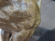 Bronze Sculpture Angry Hungry Male Lion Marble Base Figurine Art Deco Figure