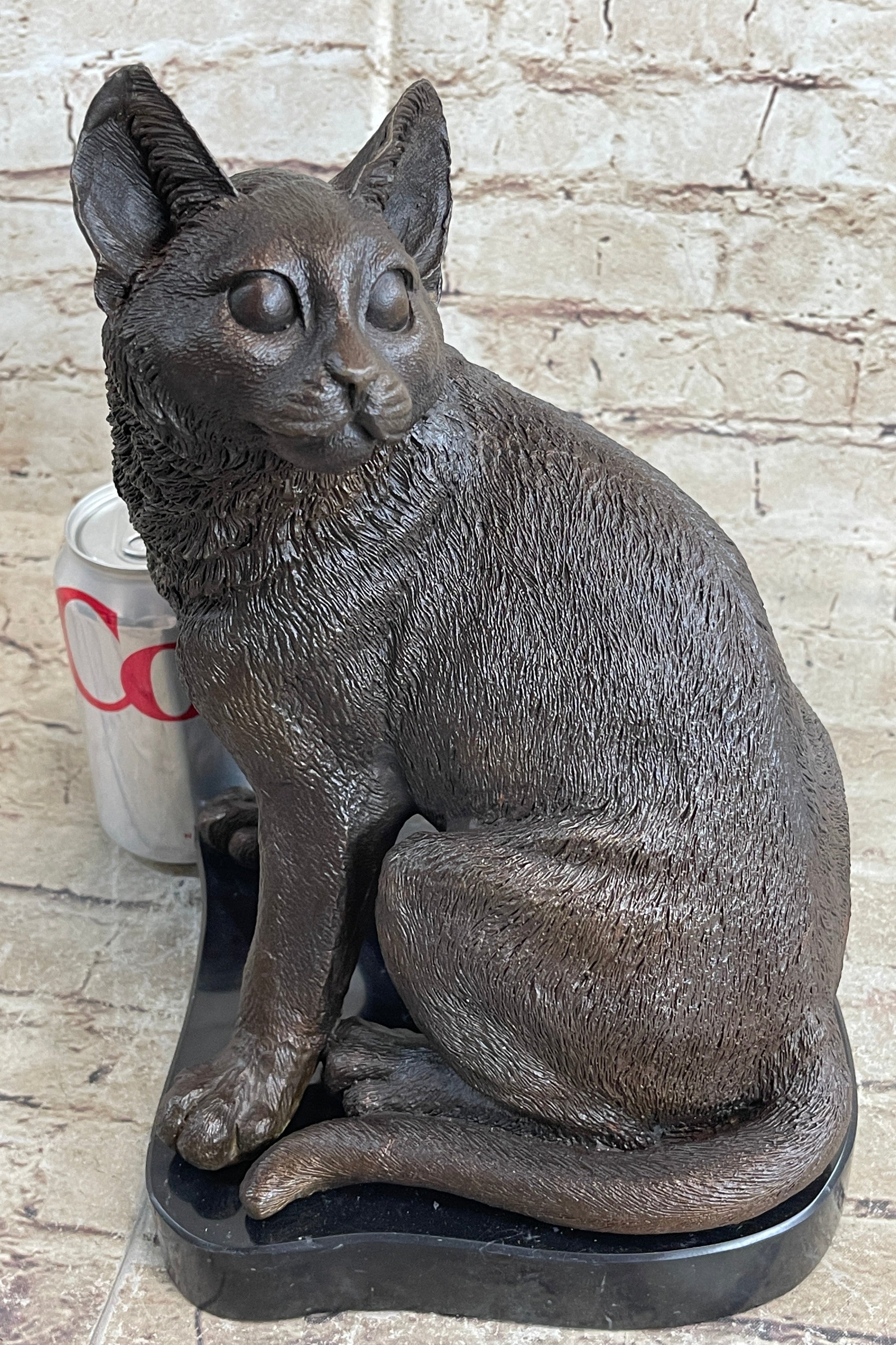 Signed Original Friendly Cat Feline Bronze Art Deco Marble Base Sculpture Figure