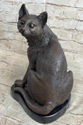 Load image into Gallery viewer, Signed Original Friendly Cat Feline Bronze Art Deco Marble Base Sculpture Figure
