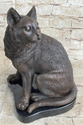 Load image into Gallery viewer, Signed Original Friendly Cat Feline Bronze Art Deco Marble Base Sculpture Figure
