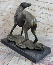 Greyhound Whippet Slender Dog Bronze Metal Sculpture Statue Figure on Marble Base
