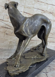 Greyhound Whippet Slender Dog Bronze Metal Sculpture Statue Figure on Marble Base
