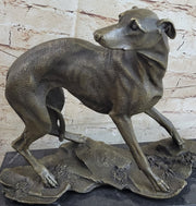 Greyhound Whippet Slender Dog Bronze Metal Sculpture Statue Figure on Marble Base