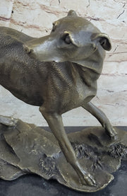 Greyhound Whippet Slender Dog Bronze Metal Sculpture Statue Figure on Marble Base