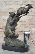Load image into Gallery viewer, Bronze Statue Sculpture of Lion Hunting Gazelle Impala Handmade Art Decor Safari
