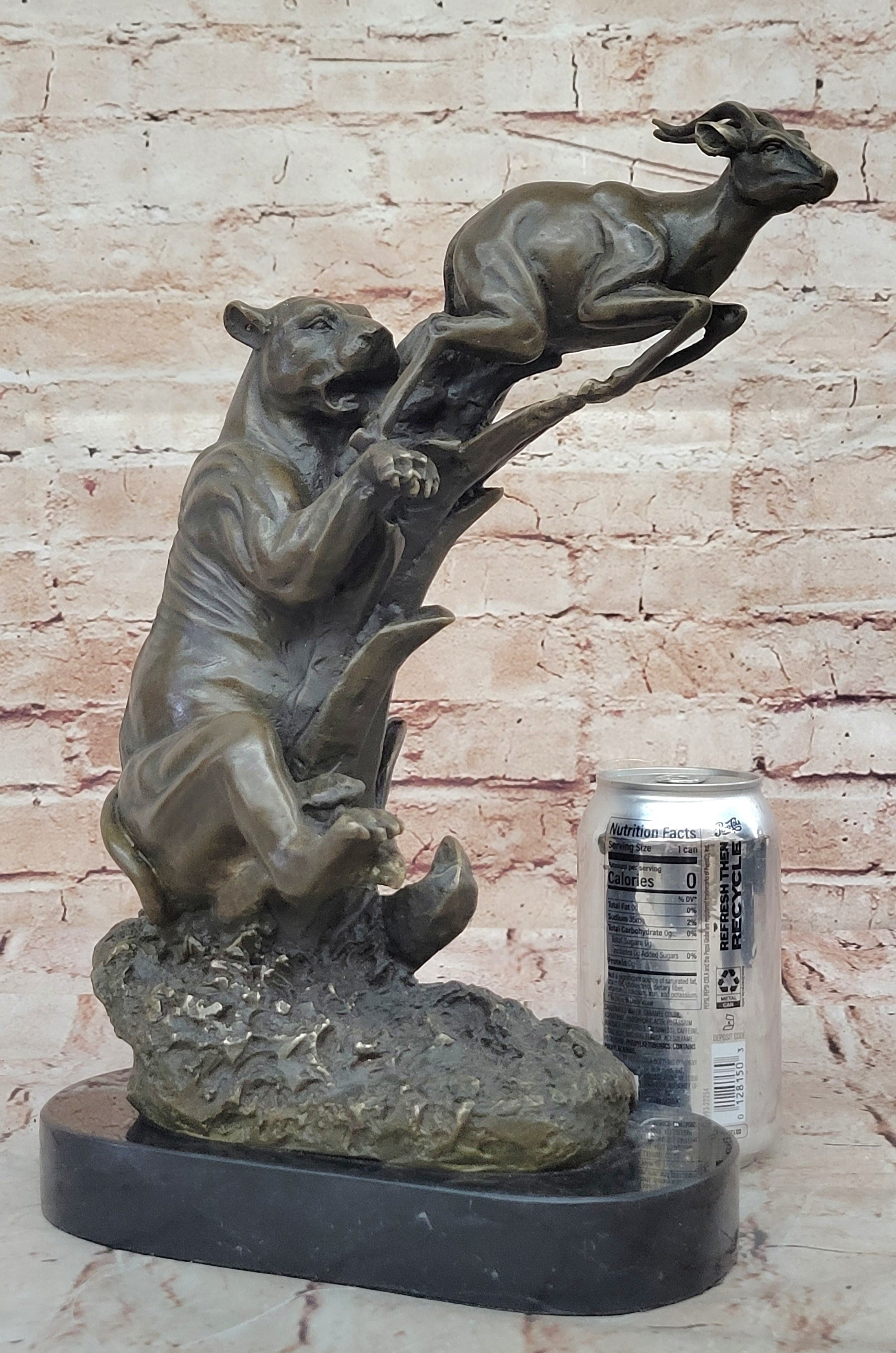 Bronze Statue Sculpture of Lion Hunting Gazelle Impala Handmade Art Decor Safari