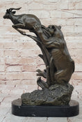 Load image into Gallery viewer, Bronze Statue Sculpture of Lion Hunting Gazelle Impala Handmade Art Decor Safari
