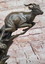 Bronze Statue Sculpture of Lion Hunting Gazelle Impala Handmade Art Decor Safari