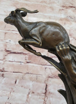 Bronze Statue Sculpture of Lion Hunting Gazelle Impala Handmade Art Decor Safari