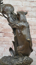 Load image into Gallery viewer, Bronze Statue Sculpture of Lion Hunting Gazelle Impala Handmade Art Decor Safari
