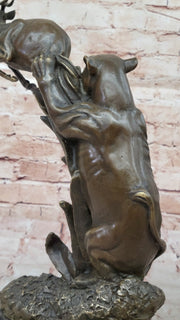 Bronze Statue Sculpture of Lion Hunting Gazelle Impala Handmade Art Decor Safari