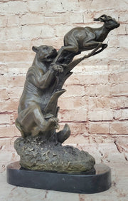 Bronze Statue Sculpture of Lion Hunting Gazelle Impala Handmade Art Decor Safari