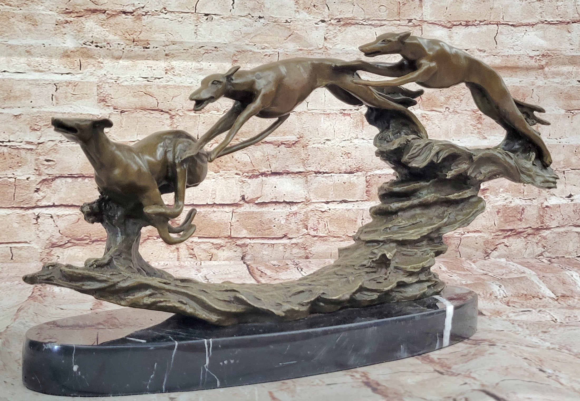 Bronze Greyhound Dog Racing Sculpture – Leaping Trio Original Art
