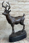 Load image into Gallery viewer, Signed Villanis Male Deer Buck Hunting Bronze Sculpture Marble Figurine Figure
