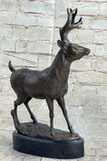 Load image into Gallery viewer, Signed Villanis Male Deer Buck Hunting Bronze Sculpture Marble Figurine Figure
