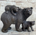 Load image into Gallery viewer, Signed Original Happy Grizzly Bear Family Bronze Sculpture Art Deco Figure Decor
