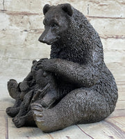 Mama Bear with Cubs Family of Bears Bronze Metal Figurine Sculpture Signed Art