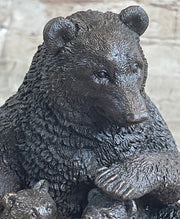 Mama Bear with Cubs Family of Bears Bronze Metal Figurine Sculpture Signed Art