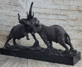 Load image into Gallery viewer, Elephants in Battle Bronze Sculpture Hot Cast Marble Base Figurine Wild Life Art
