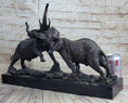 Load image into Gallery viewer, Elephants in Battle Bronze Sculpture Hot Cast Marble Base Figurine Wild Life Art
