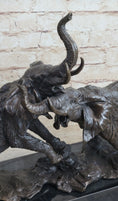 Load image into Gallery viewer, Elephants in Battle Bronze Sculpture Hot Cast Marble Base Figurine Wild Life Art
