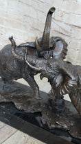 Load image into Gallery viewer, Elephants in Battle Bronze Sculpture Hot Cast Marble Base Figurine Wild Life Art
