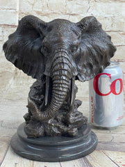Original Striking Massive Elephant Head Bust with Baby Bronze Sculpture Statue