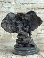Original Striking Massive Elephant Head Bust with Baby Bronze Sculpture Statue
