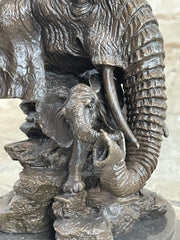 Original Striking Massive Elephant Head Bust with Baby Bronze Sculpture Statue