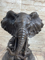 Original Striking Massive Elephant Head Bust with Baby Bronze Sculpture Statue