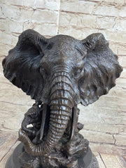 Original Striking Massive Elephant Head Bust with Baby Bronze Sculpture Statue