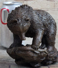 Load image into Gallery viewer, Original Burly Black Bear with His fish Dinner Bronze Sculpture Statue Figurine
