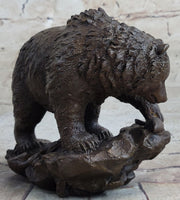 Original Burly Black Bear with His fish Dinner Bronze Sculpture Statue Figurine